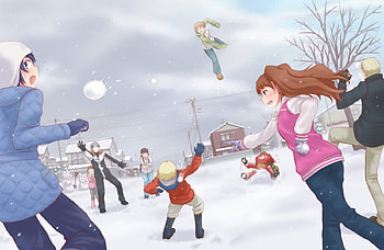 Snowball Fight!!!!, anime, snow, ball, cool, fight HD wallpaper