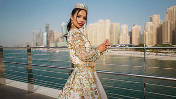 Beautiful Girl Model Is Standing In Blur Buildings Background Wearing White Glitter Dress And Crown Girls HD wallpaper