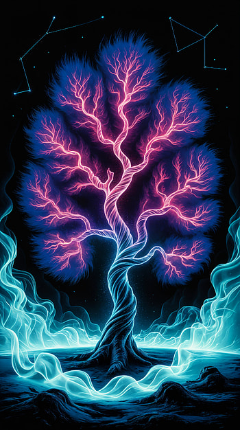 Aurora Tree — Neon Constellation HD phone wallpaper