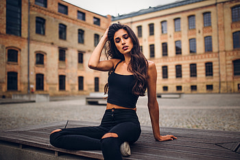 Black jeans, girl model, sit HD wallpaper