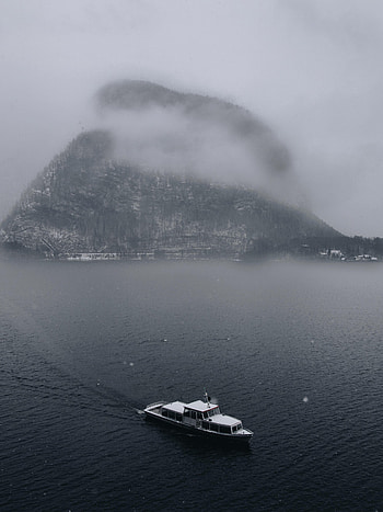 Sea, Snow, Rock, Miscellanea, Miscellaneous, Fog, Boat HD phone wallpaper