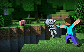 Minecraft characters, Blocky landscapes, Steve and Creeper, Pixelated world HD wallpaper