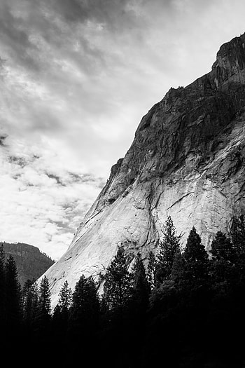 Nature, Trees, Clouds, Mountain, Bw, Chb, Black And White, Black-And-White HD phone wallpaper