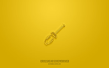 Crosshead screwdriver 3d icon, yellow background, 3d symbols, Crosshead screwdriver, tools icons, 3d icons, Crosshead screwdriver sign, tools 3d icons HD wallpaper