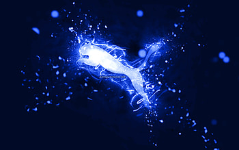 Puma dark blue logo, , dark blue neon lights, creative, dark blue abstract background, Puma logo, brands, Puma HD wallpaper