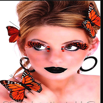 BEAUTY WITH BUTTERFLY, pink, brown, model, art, make up, face, orange, woman HD wallpaper