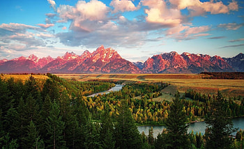 Sunshine over Beautiful Mountain and River, sunshine, clouds, trees, nature, mountains, rivers HD wallpaper