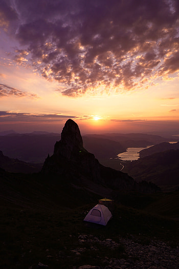 Nature, Sunset, Mountains, Tent, Camping, Campsite HD phone wallpaper