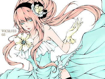 Ivory Luka, pink, white, pretty, flower, megurine, gloves, vocaloid, dress HD wallpaper