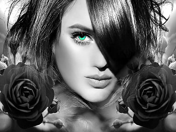 Green Eye, white, black, model, green, tone, people, eye, female HD wallpaper