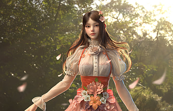asian lady, trees, women, girl asian longhair, flowers HD wallpaper