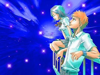 Ichigo and Rukia, girl, anime, boy, colrful HD wallpaper