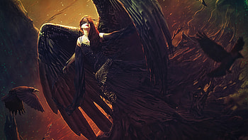 Raven Black Angel , fantasy-girls, raven, angel HD wallpaper