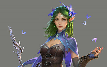 Fantasy girl, girl, fantasy, kuside sangu, blue, green, elf HD wallpaper