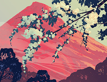 Landscape, Flowers, Art, Mountain, Branches HD wallpaper