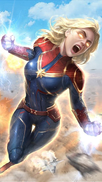 captain Marvel, Beauty, electric blue, comics, drawing HD phone wallpaper