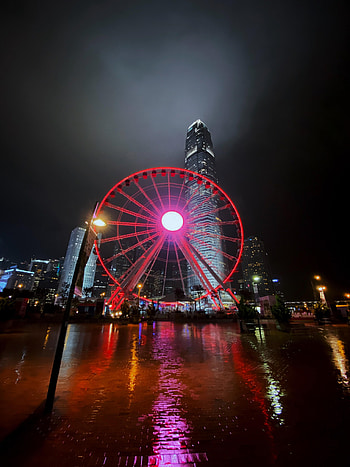Cities, Night, City, Building, Skyscrapers, Ferris Wheel HD phone wallpaper