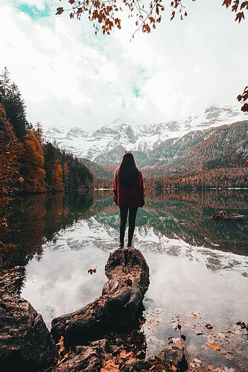 Nature, Mountains, Lake, Miscellanea, Miscellaneous, Girl, Loneliness HD phone wallpaper