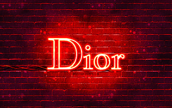 Dior red logo, , red brickwall, Dior logo, fashion brands, Dior neon logo, Dior HD wallpaper