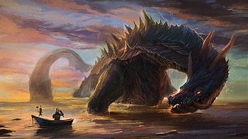 upset dragon, boat, fisherman, dragon, oops HD wallpaper