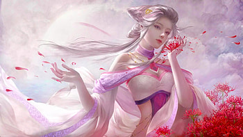 Petals in the Wind, art, girl, beautiful, woman, wind, digital, fantasy, pretty, flowers HD wallpaper