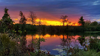 Early Autumn Sunrise, Akron, Ohio, reflection, landscape, colors, clouds, sky, water, usa, lake HD wallpaper