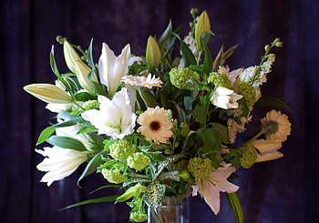 Flowers, Leaves, Lilies, Gerberas, Bouquet, Vase, Composition HD wallpaper