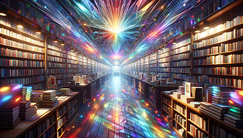 Hyperspace Bookstore, bookstore, library, book, colorful, surreal HD wallpaper