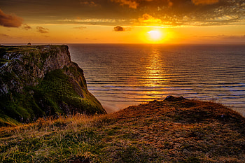 Nature, Sunset, Grass, Rock, Horizon, Water Surface HD wallpaper