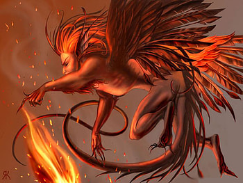 147642. jpg, devil, wings, fantasy, fire HD wallpaper