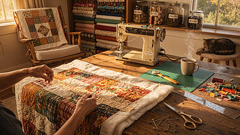 Sunlit Quilting Table —, Quilting, Sewing Machine, Sewing HD wallpaper