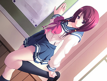 Kotoko Amakura, ribbon, pigtails, uniform, girl, anime, schoole, red, hair, bow HD wallpaper