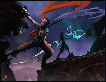 Prince & Elika Vs Enemy, art, fate, enemy, environment, artwork, pop, prince of persia, adventure, action, 2008, video game, prince, concept art, elika, warrior HD wallpaper