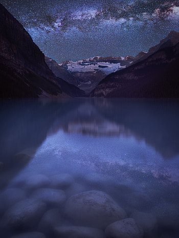 Milky way, Lake Louise, Night sky wonders, Captivating landscape HD phone wallpaper
