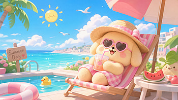 Sunny Pup Paradise — Cute Summer, Dog, Beach HD wallpaper