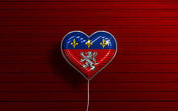 I Love Lyon, , realistic balloons, red wooden background, Day of Lyon, french cities, flag of Lyon, France, balloon with flag, Lyon flag, Lyon HD wallpaper