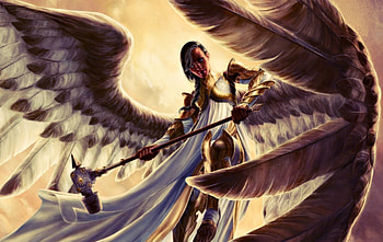 Angel, wings, art, girl, woman, purple, feather, fantasy, warrior HD wallpaper