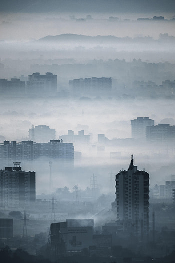 Cities, City, Building, View From Above, Fog, Illusion HD phone wallpaper