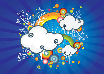 RAINBOW SKIES, clouds, rainbow, skies, blues HD wallpaper
