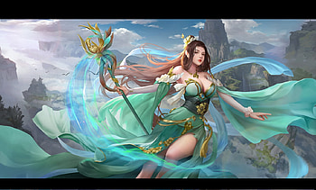 Fantasy girl, fantasy, green, sorceress, blue, wudidapaopaotang, girl HD wallpaper