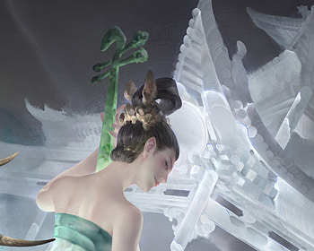 The White Snake (detail), art, white snake, kyu9, detail, fantast, girl HD wallpaper