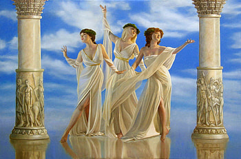 The Three Graces, graces, fantasy, sky, beautiful, three HD wallpaper