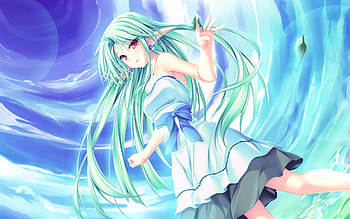 elf, wind, air, sky, blue hair, dress, pointy ears HD wallpaper