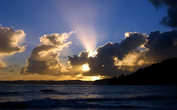 Nature, Sunset, Sky, Sea, Sun, Clouds, Horizon, Shine, Light, Evening HD wallpaper