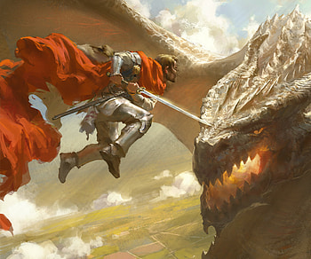 Crimson Charge - Knight vs. Wyrm ( Fantasy ), fantasy, dragon HD wallpaper