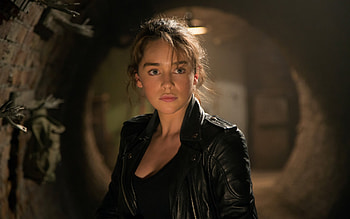 Emilia Clarke, Leather jacket look, Terminator Genesis, Films HD wallpaper
