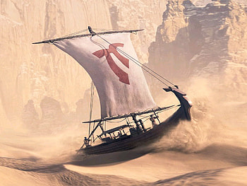 Desert Sea, ships, sand, abstract, fantasy, desert, rocks HD wallpaper
