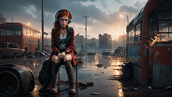 Girl In Devastated City, artist, artwork, digital-art, deviantart HD wallpaper