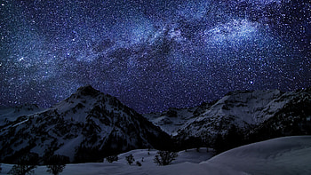Winter Stars Sky Night Mountains HD wallpaper