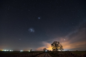 Nature, Night, Starry Sky, Field, Path HD wallpaper